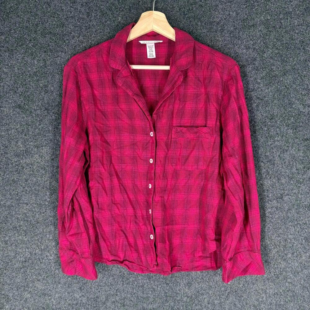 Victoria's Secret Shirt Women S Small Pink Plaid Button Up Collared Long Sleeve - Picture 1 of 6